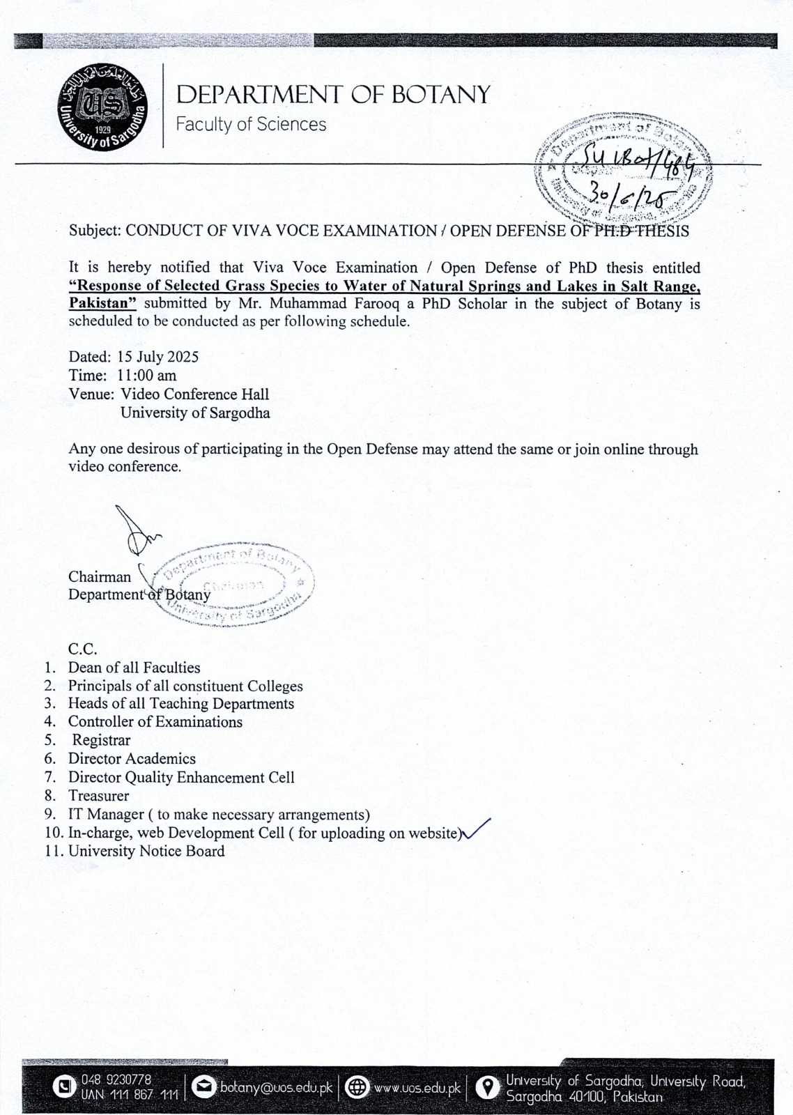 Conduct of Viva Voce Examination / Open Defense of PhD Thesis